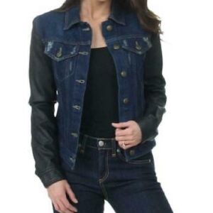 Laundry by Shelli Segal Women's Faux Leather Sleeves Denim Jacket Size: S